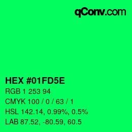 Color code: HEX #01FD5E | qconv.com