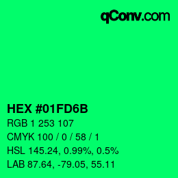 カラーコード: HEX #01FD6B | qconv.com