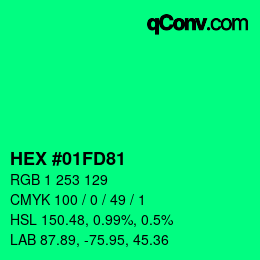 Color code: HEX #01FD81 | qconv.com