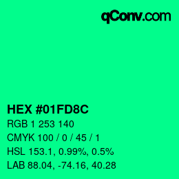 カラーコード: HEX #01FD8C | qconv.com