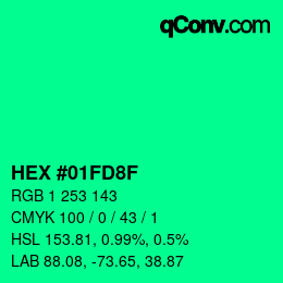 カラーコード: HEX #01FD8F | qconv.com