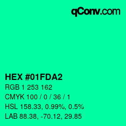 Color code: HEX #01FDA2 | qconv.com