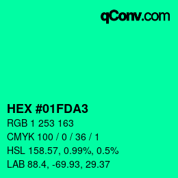 Color code: HEX #01FDA3 | qconv.com