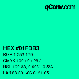 カラーコード: HEX #01FDB3 | qconv.com