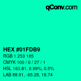 カラーコード: HEX #01FDB9 | qconv.com