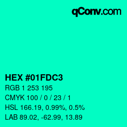 Color code: HEX #01FDC3 | qconv.com
