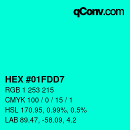 Color code: HEX #01FDD7 | qconv.com