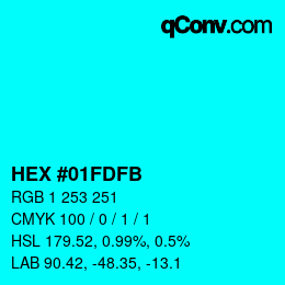 カラーコード: HEX #01FDFB | qconv.com