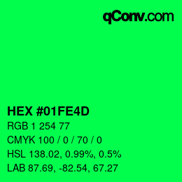 颜色代码: HEX #01FE4D | qconv.com
