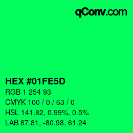 颜色代码: HEX #01FE5D | qconv.com