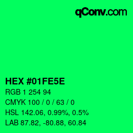 Color code: HEX #01FE5E | qconv.com