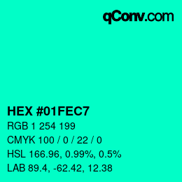 颜色代码: HEX #01FEC7 | qconv.com