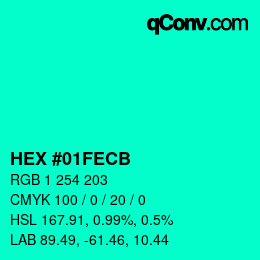 颜色代码: HEX #01FECB | qconv.com