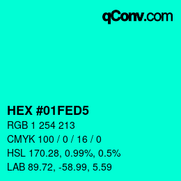 颜色代码: HEX #01FED5 | qconv.com