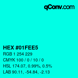 颜色代码: HEX #01FEE5 | qconv.com