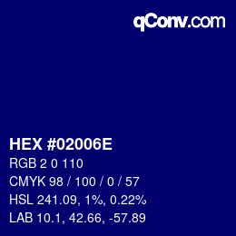 カラーコード: HEX #02006E | qconv.com
