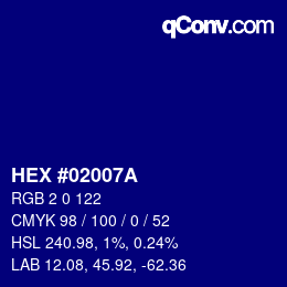 Color code: HEX #02007A | qconv.com