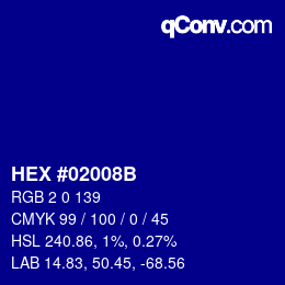 カラーコード: HEX #02008B | qconv.com