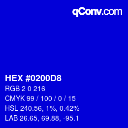 颜色代码: HEX #0200D8 | qconv.com