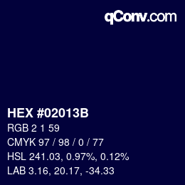 颜色代码: HEX #02013B | qconv.com