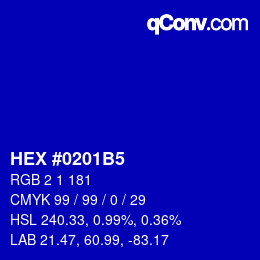 カラーコード: HEX #0201B5 | qconv.com