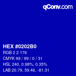 Color code: HEX #0202B0 | qconv.com