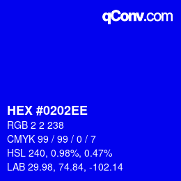 Color code: HEX #0202EE | qconv.com