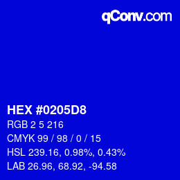 カラーコード: HEX #0205D8 | qconv.com