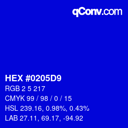 カラーコード: HEX #0205D9 | qconv.com
