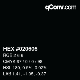 カラーコード: HEX #020606 | qconv.com