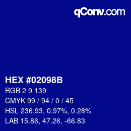 Color code: HEX #02098B | qconv.com