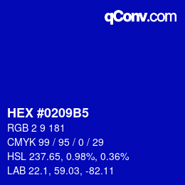Color code: HEX #0209B5 | qconv.com