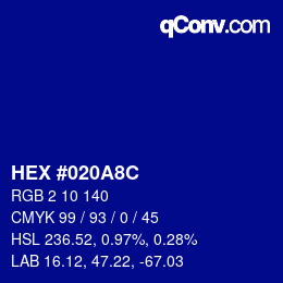 Color code: HEX #020A8C | qconv.com
