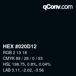 カラーコード: HEX #020D12 | qconv.com