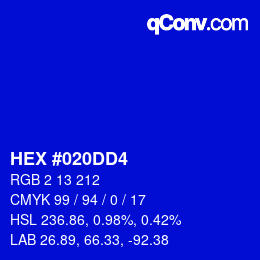 Color code: HEX #020DD4 | qconv.com