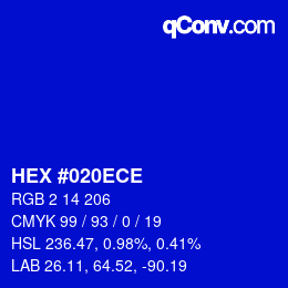 カラーコード: HEX #020ECE | qconv.com