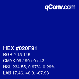 カラーコード: HEX #020F91 | qconv.com