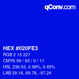颜色代码: HEX #020FE3 | qconv.com