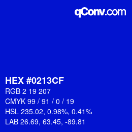 Color code: HEX #0213CF | qconv.com