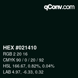 Color code: HEX #021410 | qconv.com