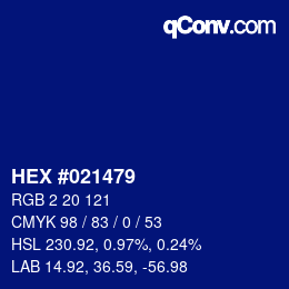 颜色代码: HEX #021479 | qconv.com