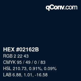 Color code: HEX #02162B | qconv.com