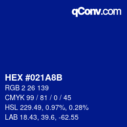 Color code: HEX #021A8B | qconv.com