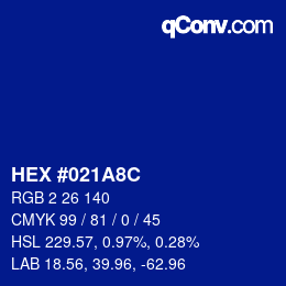 カラーコード: HEX #021A8C | qconv.com