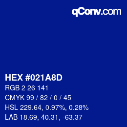 Color code: HEX #021A8D | qconv.com
