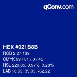 Color code: HEX #021B8B | qconv.com