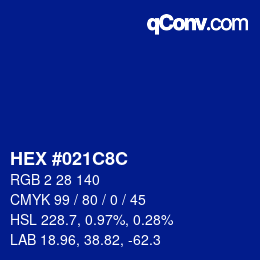 Color code: HEX #021C8C | qconv.com