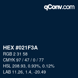 カラーコード: HEX #021F3A | qconv.com
