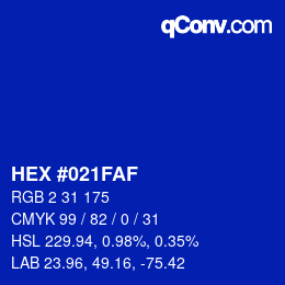 カラーコード: HEX #021FAF | qconv.com