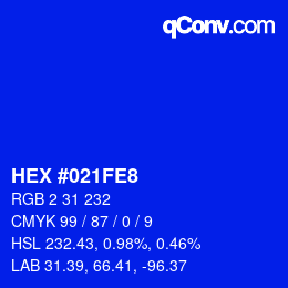 Color code: HEX #021FE8 | qconv.com
